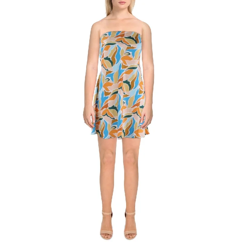 Lush Womens Tie Back Printed Mini Dress Casual Button-Up Mini Dress