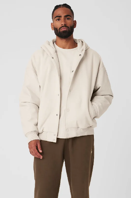 Select Hooded Bomber Jacket - Bone Faux Fur Fabric Real Fur Fabric Shearling Fabric