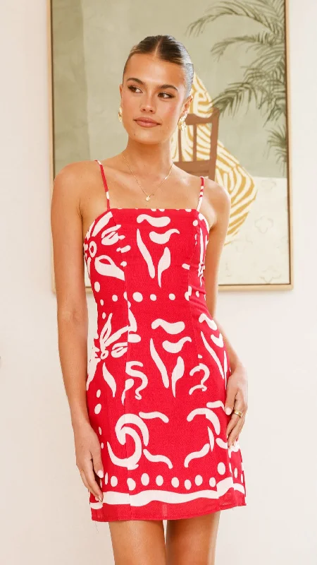 Mahala Mini Dress - Red / White Modern Satin Mini Dress