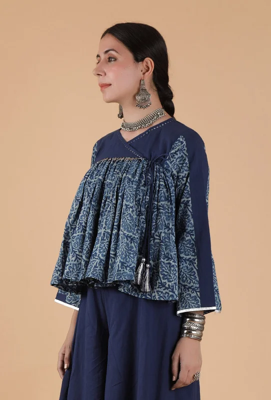 Manya Indigo Jaal Printed Front Tie Kedia Jacket Satin Fabric Silk Fabric Chiffon Fabric Manya Indigo Jaal Printed Front Tie Kedia Jacket Satin Fabric Silk Fabric Chiffon Fabric