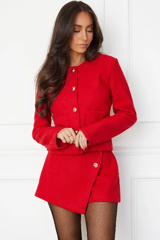 Marieanne Red Tweed Jacket Belted Jacket Elasticated Jacket Padded Jacket
