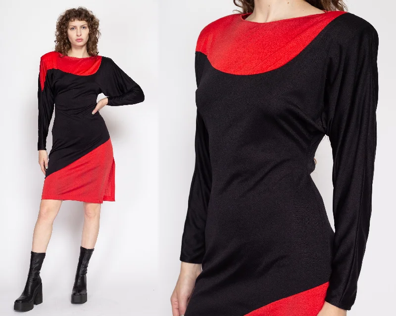 Medium 80s Climax By David Howard Red & Black Batwing Sleeve Mini Dress Elegant Lace Mini Dress