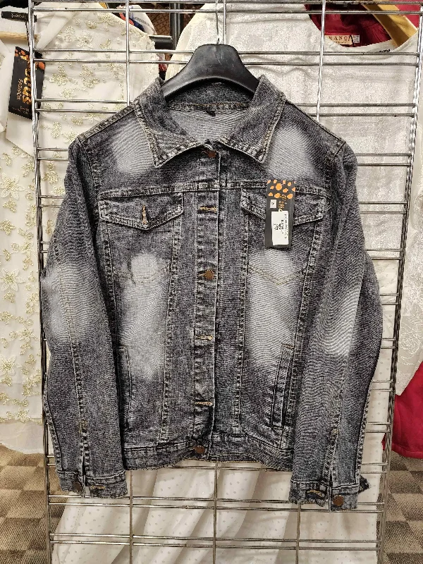 Women Denim Jacket Welt Pockets Slit Pockets Flap Pockets