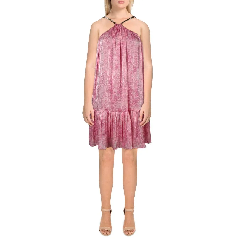 MICHAEL Michael Kors Womens Halter Chain Mini Dress Cozy Knitted Mini Dress