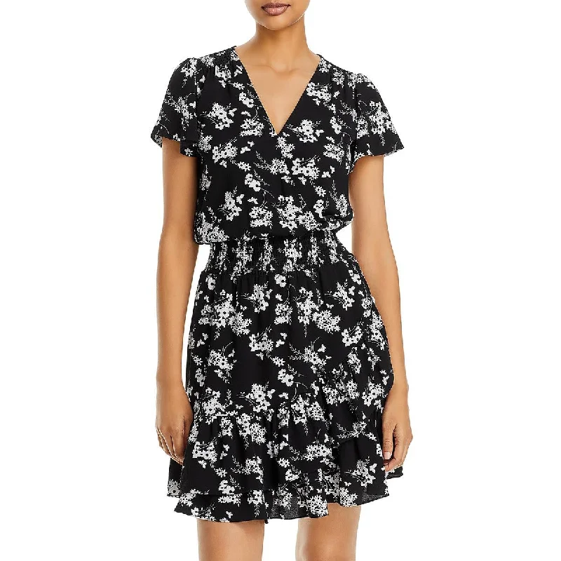 MICHAEL Michael Kors Womens Mini Surplice Neck Mini Dress Fashionable Pleated Mini Dress
