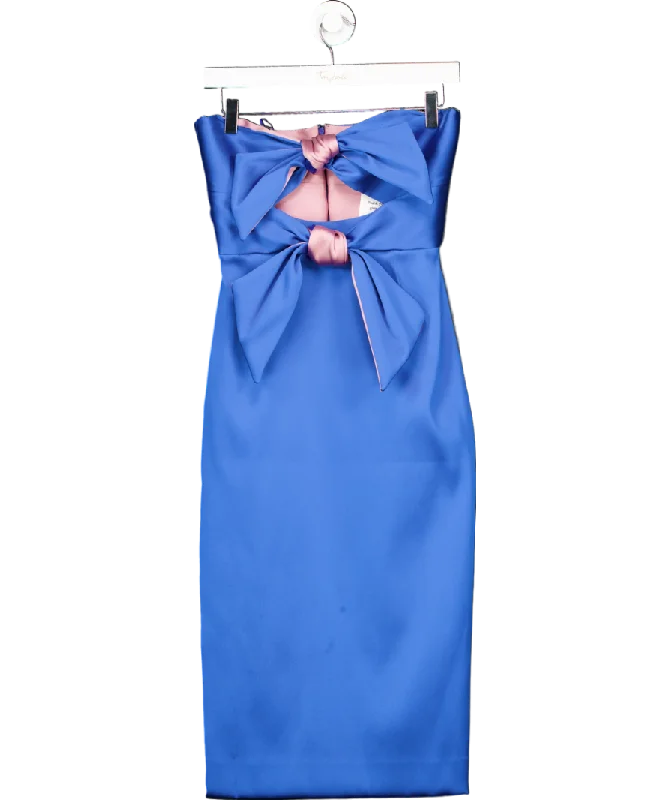Milly New York Blue Satin Bow-Detail Mini Dress UK 6 Trendy Mesh Mini Dress