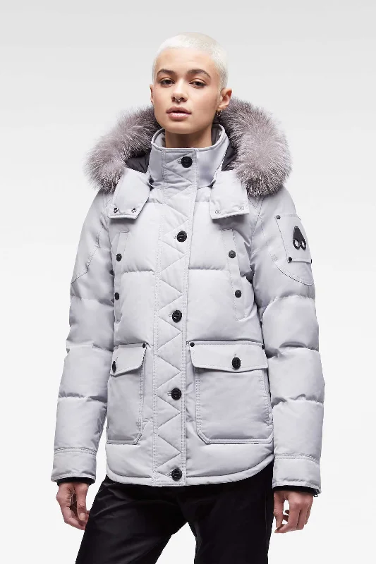 Moose Knuckles - Anguille Jacket - Gray Birch/Frost Fox Fur Satin Fabric Silk Fabric Chiffon Fabric