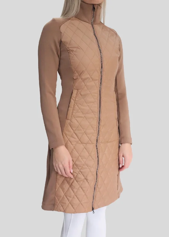 MoQuinn Quilted Hybrid Long Jacket - Latte Knit Jacket Woven Jacket Fleece Jacket