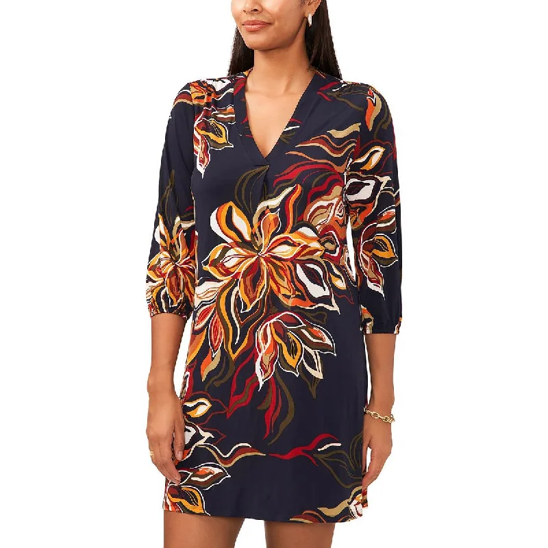 MSK Womens Floral Print Above Knee Mini Dress Comfortable Shift Mini Dress