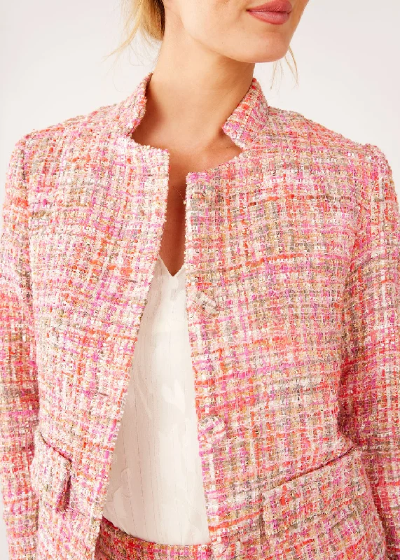 Onassis Jacket Pink Multi Tweed Denim Fabric Leather Fabric Suede Fabric