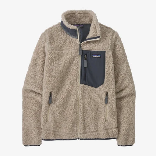 Patagonia Classic Retro-X Jacket-Natural w/Smolder Blue Notch Collar Peter Pan Collar Cowl Neck