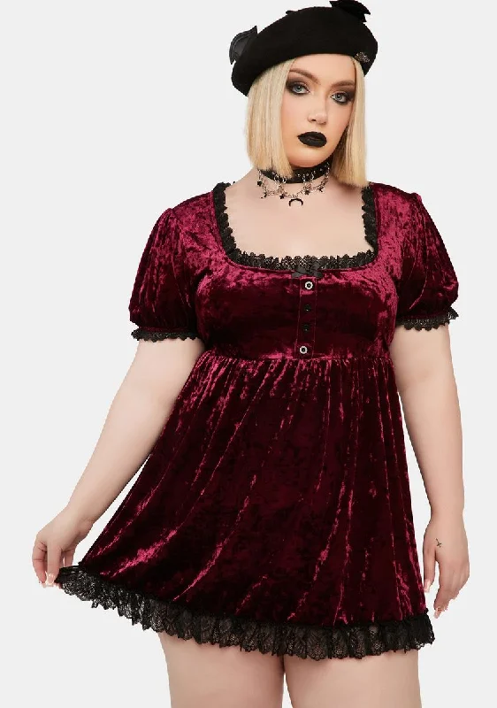 Plus Drinking Your Blood Velvet Mini Dress Stylish Short Sleeve Mini Dress