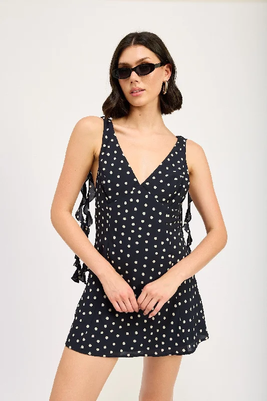 Polkadots Navy Mini Dress Fashionable Mini Dress with Slits