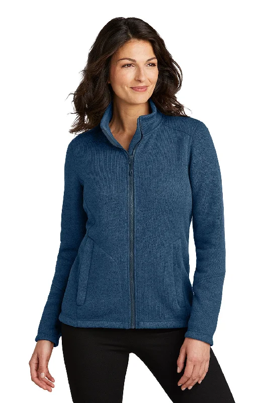 Port Authority Womens Arc Pill Resistant Sweater Fleece Full Zip Jacket - Heather Insignia Blue - New Faux Fur Jacket Real Fur Jacket Shearling Jacket