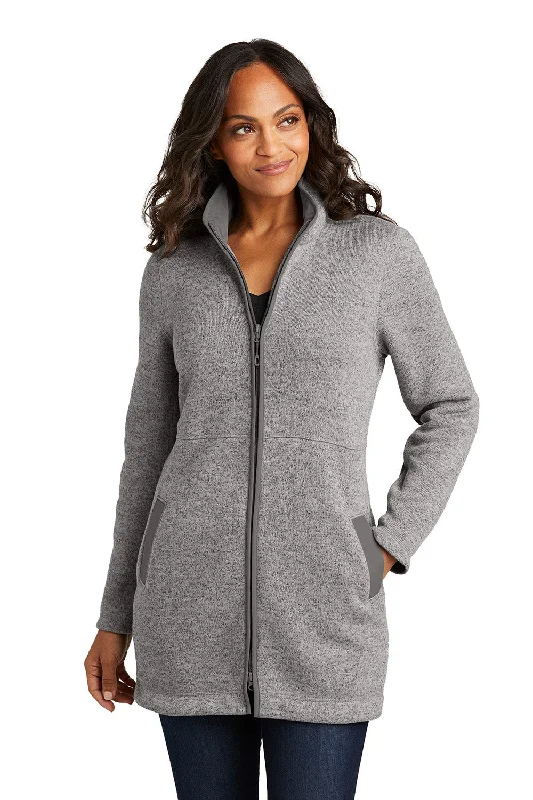 Port Authority Womens Arc Pill Resistant Sweater Fleece Full Zip Long Jacket - Heather Deep Smoke Grey - New Quilted Jacket Puffer Jacket Insulated Jacket