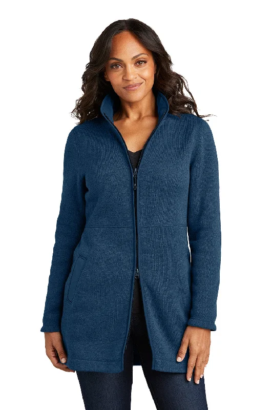 Port Authority Womens Arc Pill Resistant Sweater Fleece Full Zip Long Jacket - Heather Insignia Blue - New Denim Jacket Leather Jacket Suede Jacket