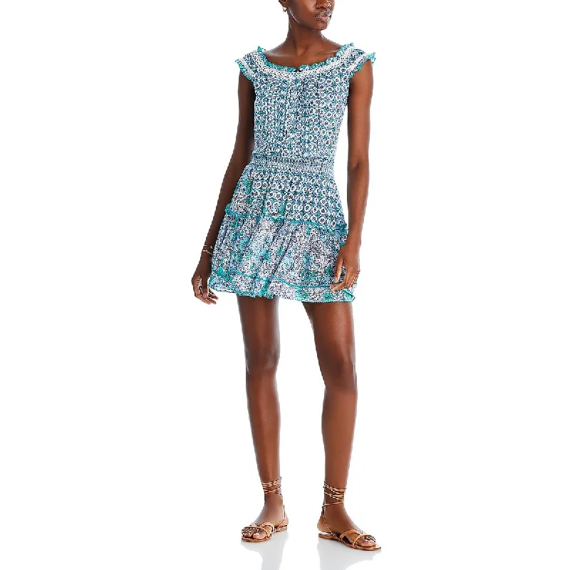 Poupette St Barth Womens Floral Scoop Neck Mini Dress Trendy Cut-Out Mini Dress