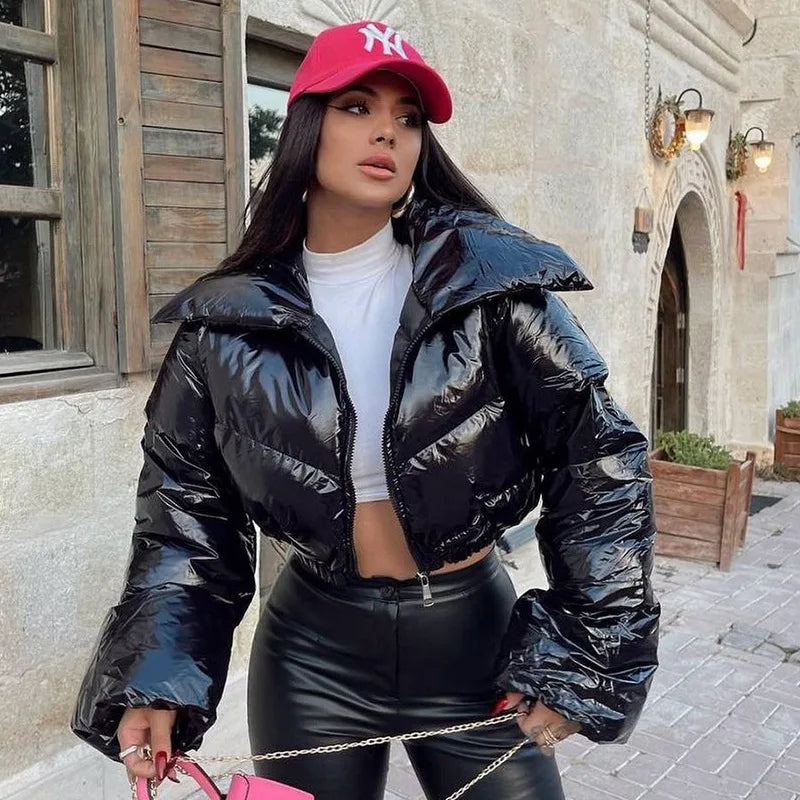 PU Winter Warm Solid Zip Up Long Sleeve Autumn Street Casual Jacket Collared Jacket Crew Neck Jacket Turtle Neck Jacket