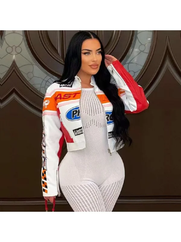 Racer Stand Collar Zipper Cropped Jackets Collared Jacket Crew Neck Jacket Turtle Neck Jacket