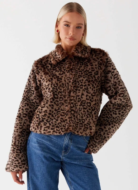 Raleigh Fur Jacket - Leopard Ribbed Jacket Pleated Jacket Ruffled Jacket