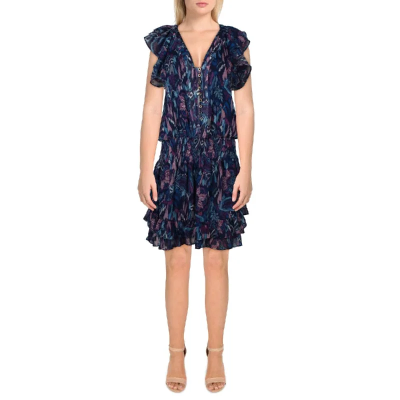 Ramy Brook Womens Printed Short Mini Dress Fashionable Lace Mini Dress