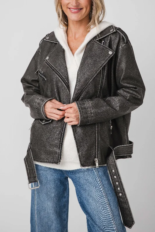 RD Style Bixie L/S Biker Jacket Stand-Up Collar Roll-Neck Collar Turtle Neck