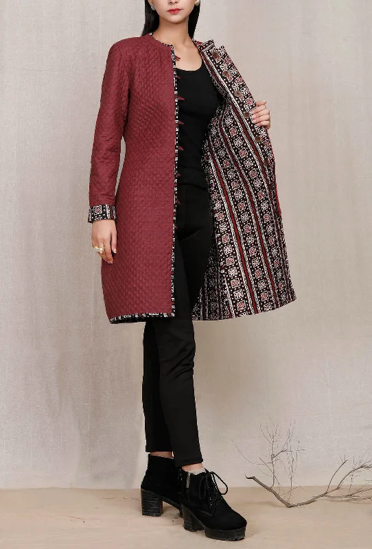 Red and Black Handblock Printed Quilted Reversible Jacket Corduroy Jacket Velvet Jacket Brocade Jacket