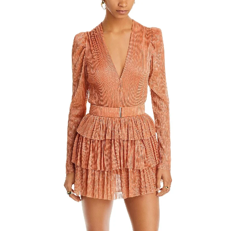 Sabina Musayev Womens Carry Mesh Metallic Mini Dress Fashionable Party Mini Dress