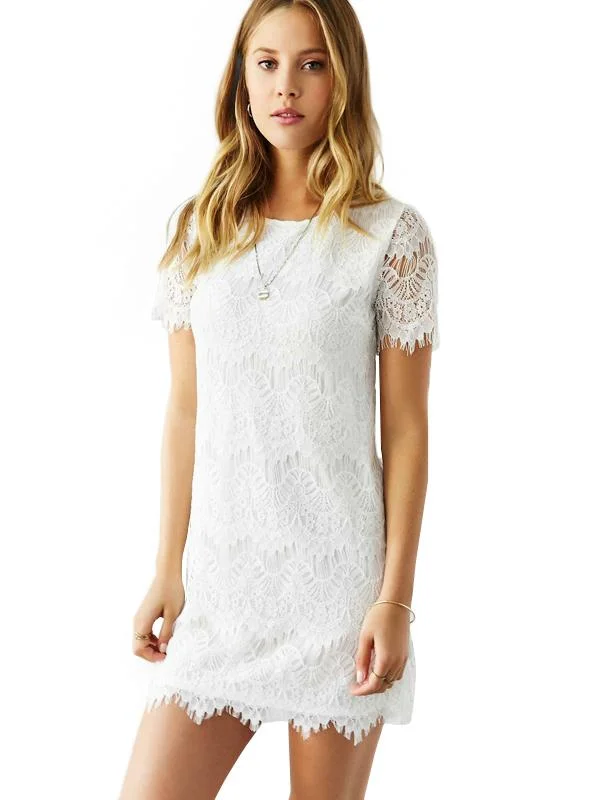 SHORT SLEEVE SWEET STYLE HOLLOW LADIES MINI DRESS Fashionable Summer Mini Dress
