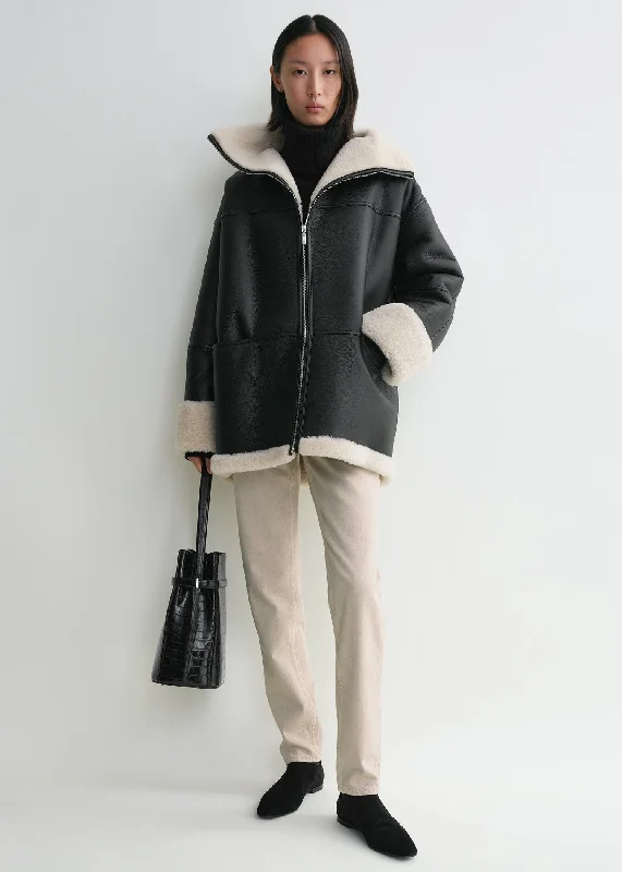Signature shearling jacket black/off-white Print Jacket Jacquard Jacket Embroidered Jacket