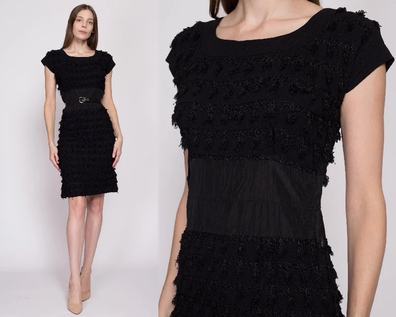 Small 1940s Black Fringe Tassel Mini Dress Stylish Sweetheart Mini Dress