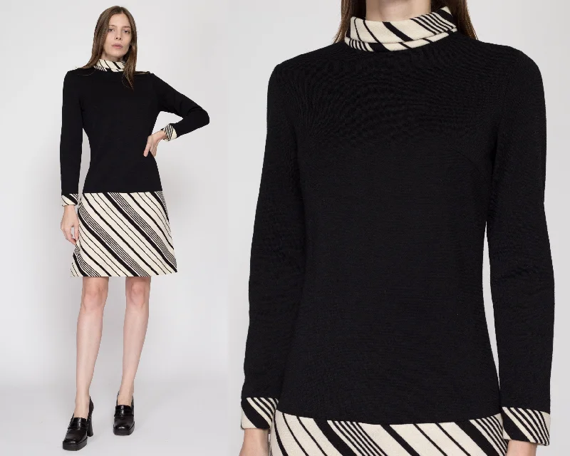 Small 60s Mod Black & White Striped Mini Dress Fashionable Summer Mini Dress