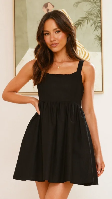 Stacey Linen Mini Dress - Black Cozy Sweater Mini Dress