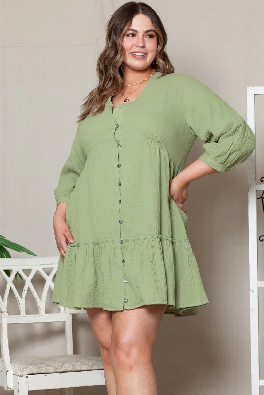 Ruffled V Neck Plus Size Mini Dress Comfortable Smocked Mini Dress