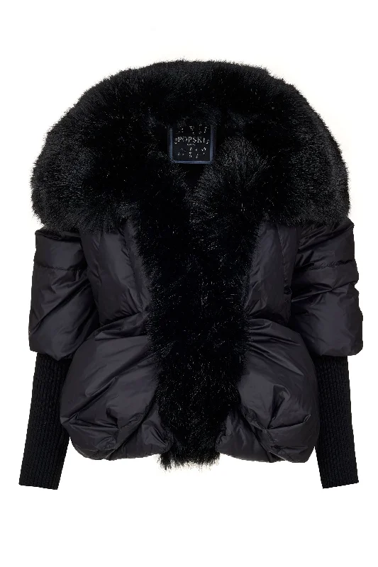 The Popski Goose Down Jacket with Faux Fur in Black Zippered Jacket Buttoned Jacket Snapped Jacket