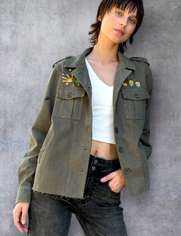 Tree Power Jacket Notch Collar Jacket Peter Pan Collar Jacket Cowl Neck Jacket