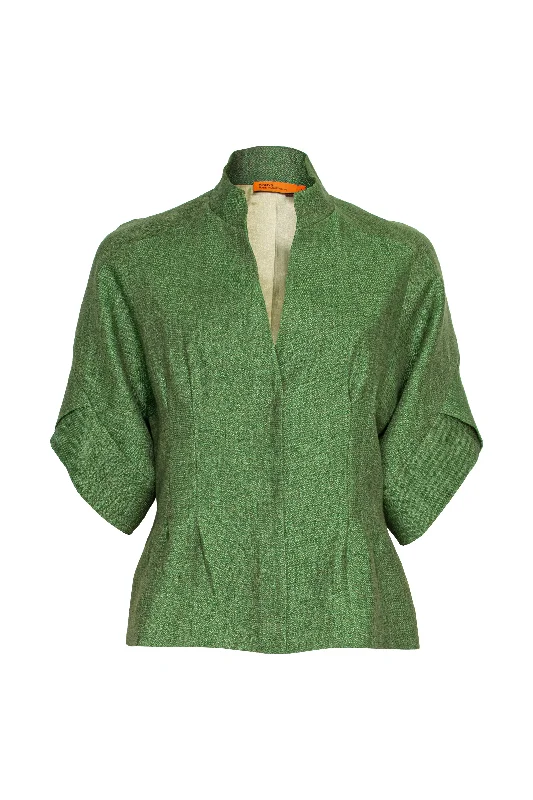 Tulip Sleeve Jacket - Grass Linen 9718 Plaid Jacket Tartan Jacket Houndstooth Jacket