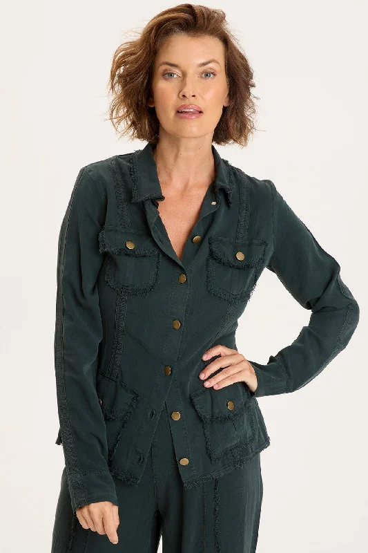 Twill Safari Jacket Snapped Jacket Toggled Jacket Drawstring Jacket