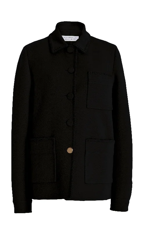 Ulu Chore Jacket in Black Double-Face Recycled Cashmere Tailored Jacket Straight Jacket A-Line Jacket Ulu Chore Jacket in Black Double-Face Recycled Cashmere Tailored Jacket Straight Jacket A-Line Jacket