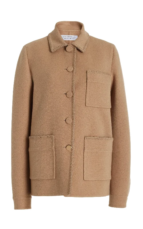 Ulu Chore Jacket in Camel Double-Face Recycled Cashmere Faux Fur Jacket Real Fur Jacket Shearling Jacket