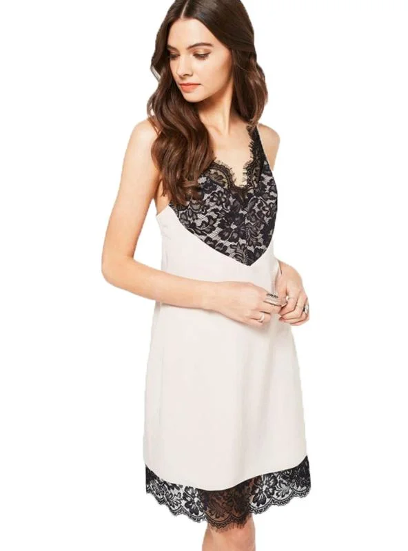 WHITE STRAP MINI DRESS BLACK LACE CASUAL DRESS Comfortable Bodycon Mini Dress