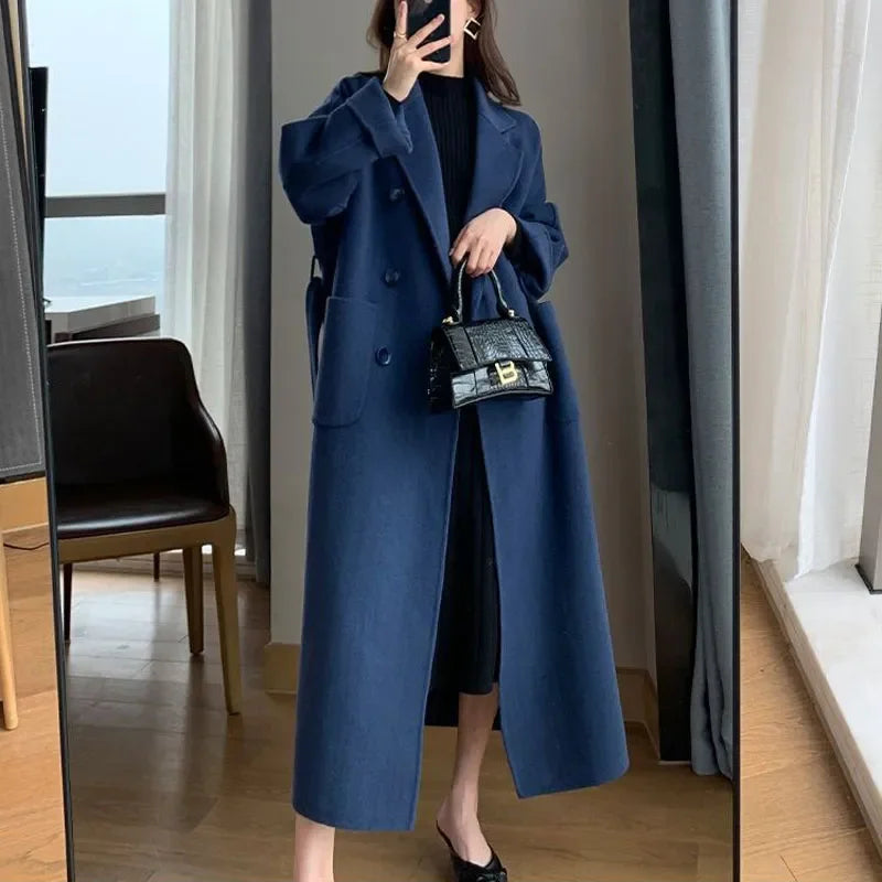 Winter Trench Coat For Women Elegant Fashion Korean Casual Wool Coat Navy Blue Lace-up Long Jacket Black Woman Coat With Blet Striped Jacket Polka Dot Jacket Floral Jacket Winter Trench Coat For Women Elegant Fashion Korean Casual Wool Coat Navy Blue Lace-up Long Jacket Black Woman Coat With Blet Striped Jacket Polka Dot Jacket Floral Jacket