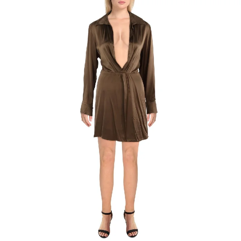 WithBlack Womens Collared Short Mini Dress Trendy Wraparound Mini Dress