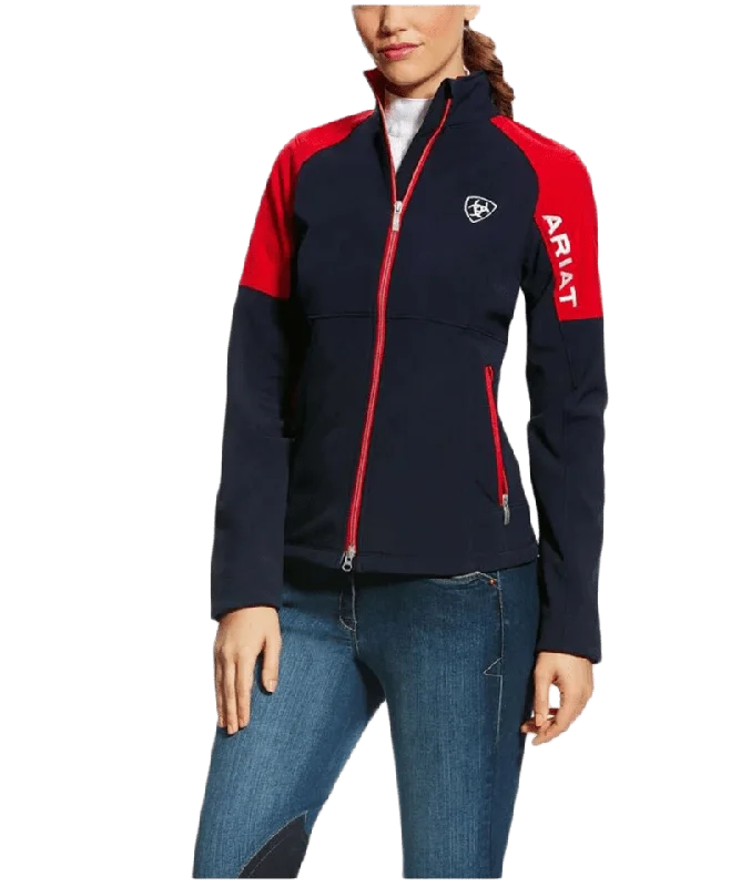 Ariat Women's Global Team USA Navy & Red Softshell Jacket Welt Pockets Slit Pockets Flap Pockets