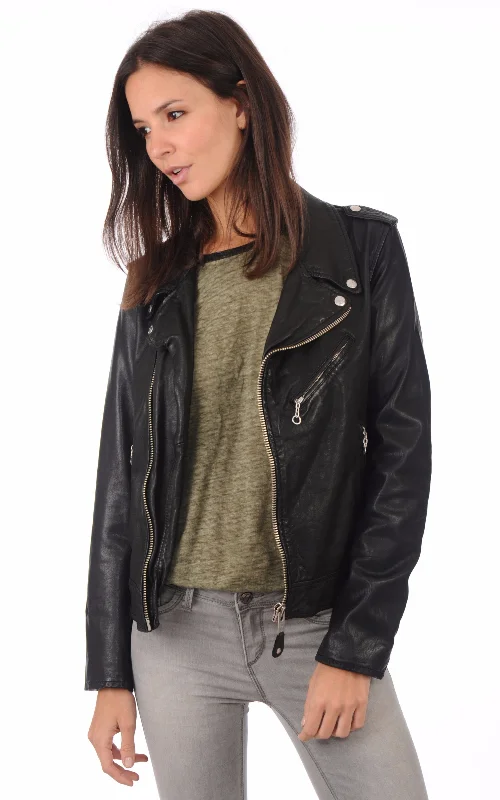 Women’s Classic Black Leather Motorcycle Jacket WJ028 Herringbone Jacket Checkered Jacket Solid Jacket Women’s Classic Black Leather Motorcycle Jacket WJ028 Herringbone Jacket Checkered Jacket Solid Jacket