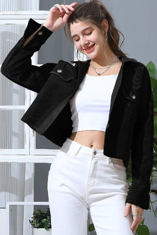 Women Solid Corduroy Jacket Faux Fur Fabric Real Fur Fabric Shearling Fabric