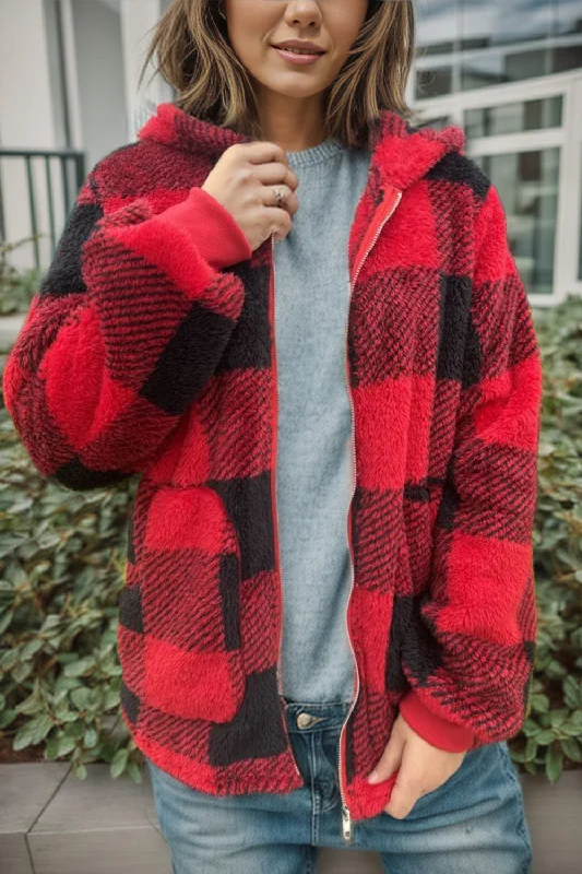 Women's Checker Plaid Long Sleeve Sweater Jacket Tiered Jacket Buttoned Jacket Zippered Jacket Women's Checker Plaid Long Sleeve Sweater Jacket Tiered Jacket Buttoned Jacket Zippered Jacket