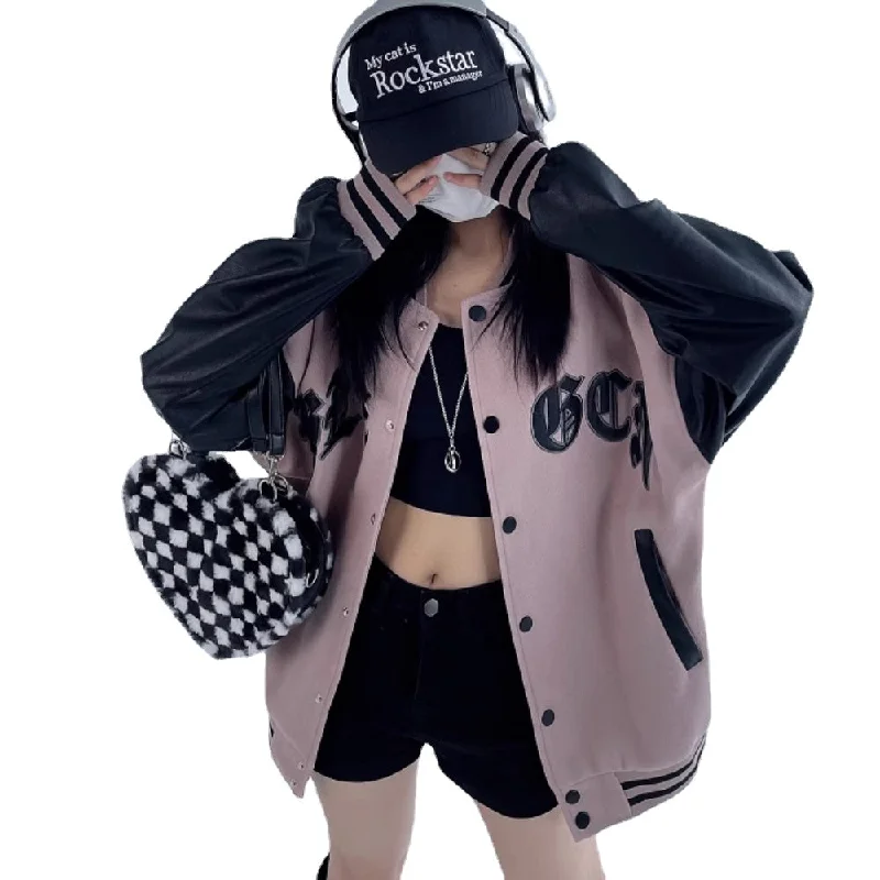 Women's Classic Gothic Lettering PU Patchwork Jacket Nylon Fabric Polyester Fabric Spandex Fabric