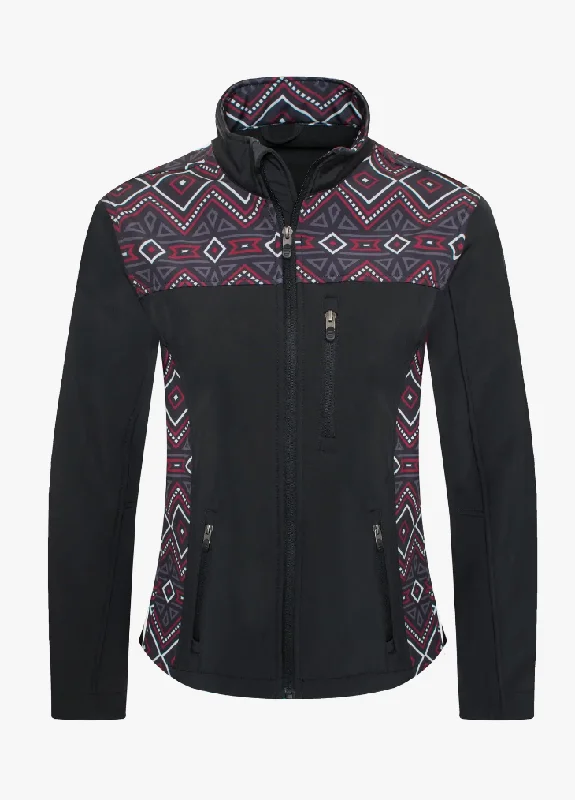 Women's Softshell Black Fleece-Lined Jacket Notch Collar Jacket Peter Pan Collar Jacket Cowl Neck Jacket
