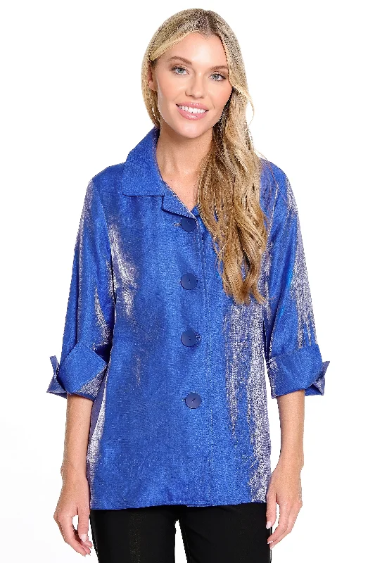 Woven Shimmer Jacket - Petite - Cobalt Cardigan Sweater Pullover